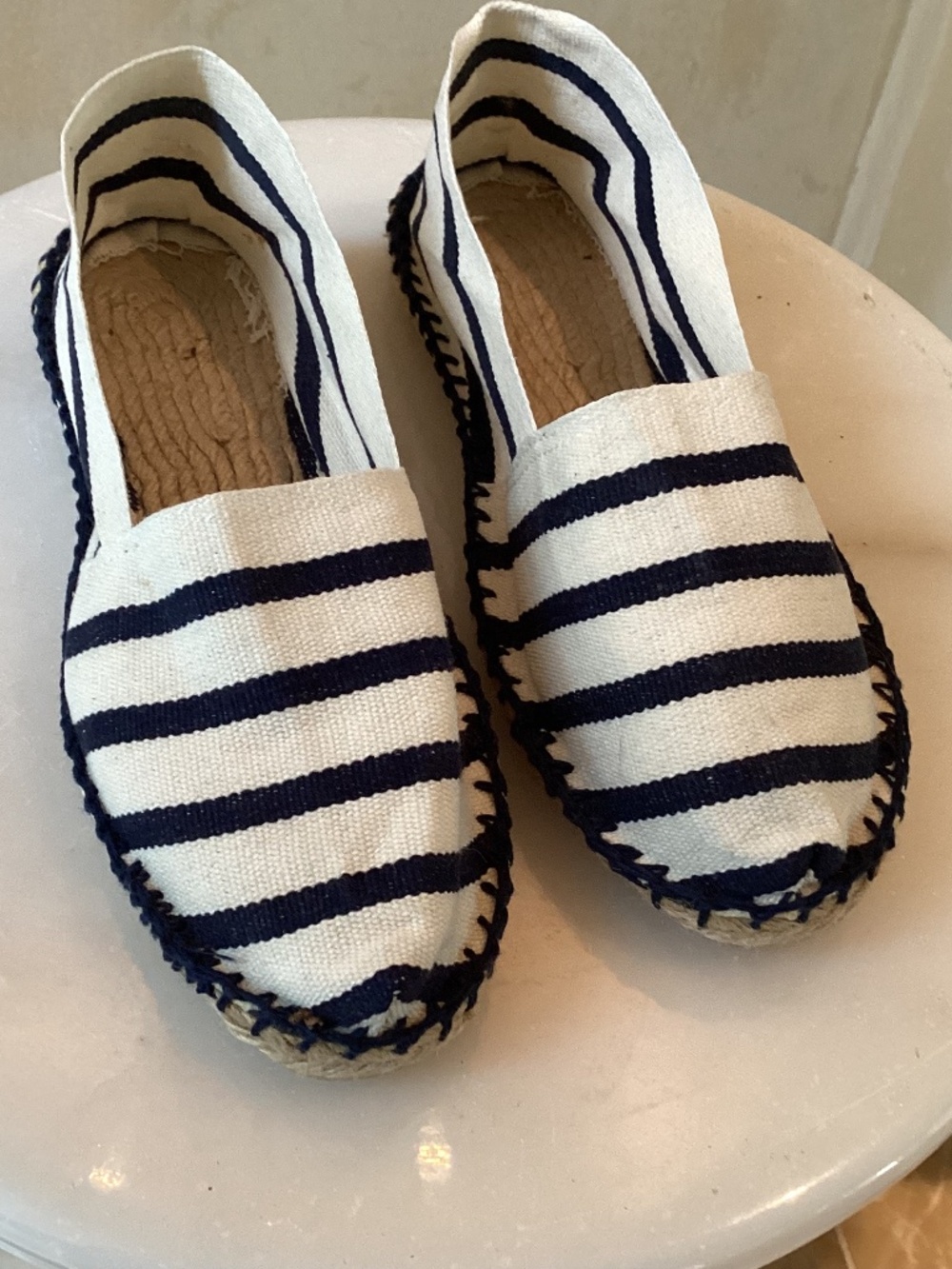 NAVY BLUE STRIPED CANVAS ESPADRILLE FLAT SLIP ON SHOE SIZE 37EU